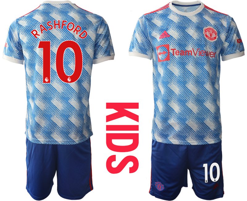 Youth 2021-2022 Club Manchester United away blue #10 Soccer Jersey->youth soccer jersey->Youth Jersey